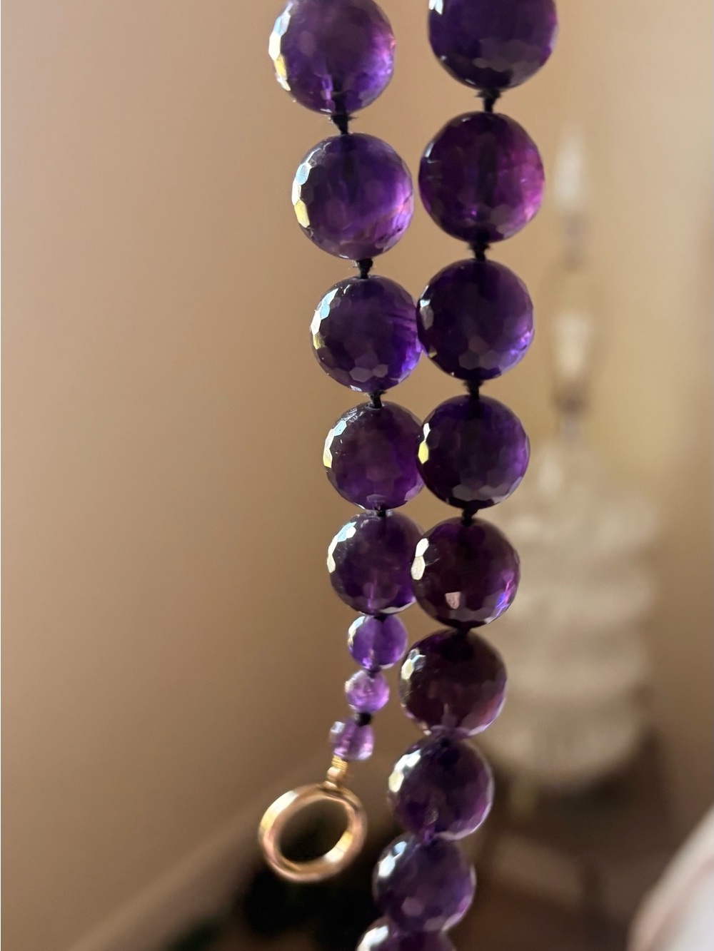Natural Amethyst Necklace 106g Graduated Faceted Beads Gold Toggle Artisan